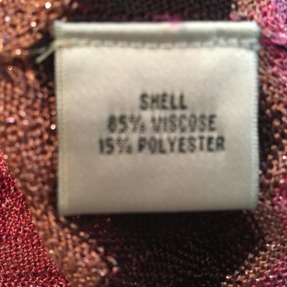 Cache Pink-Fuchsia-Rose Gold-Brown Metallic Chevron Print Cardigan Sweater XS - Picture 6 of 7